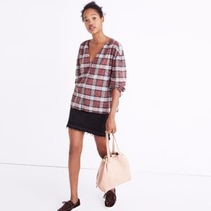 morningview tie-sleeve shirt in burgundy plaid NWT